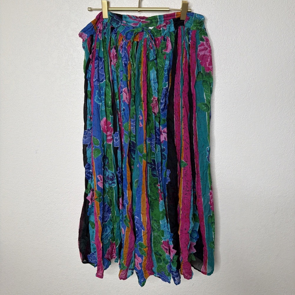 Vtg Passports Pier 1 Broomstick Skirt OS Colorful Floral Hippie Festival Boho